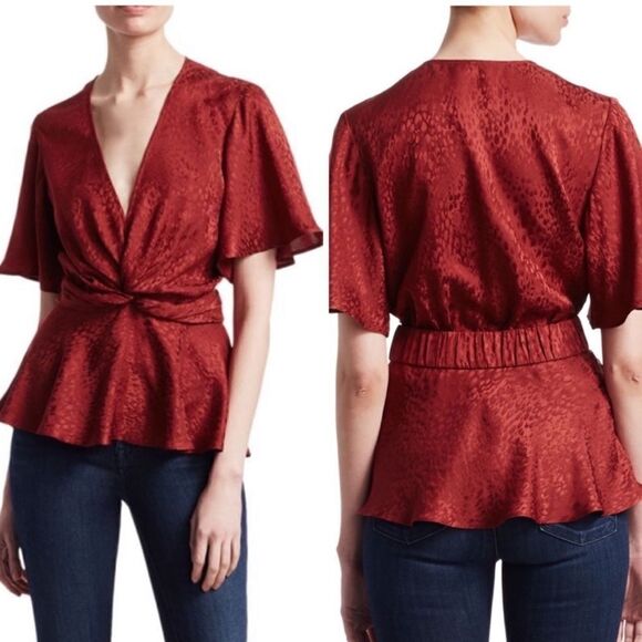 NWT ALC Alma Red Silk Wrap Front Blouse Size 2 - Picture 11 of 14